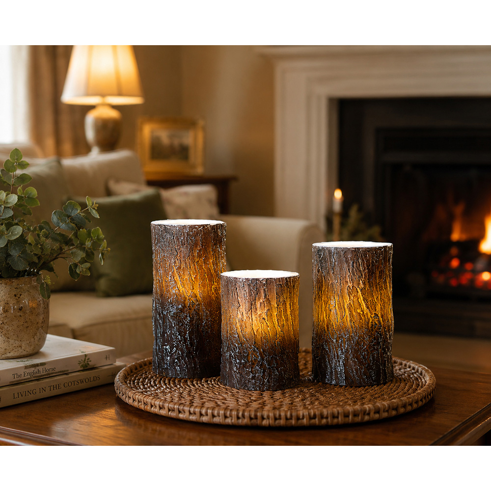 Avilo Bark Design Flameless LED Wax Candle 3 Piece Image 2