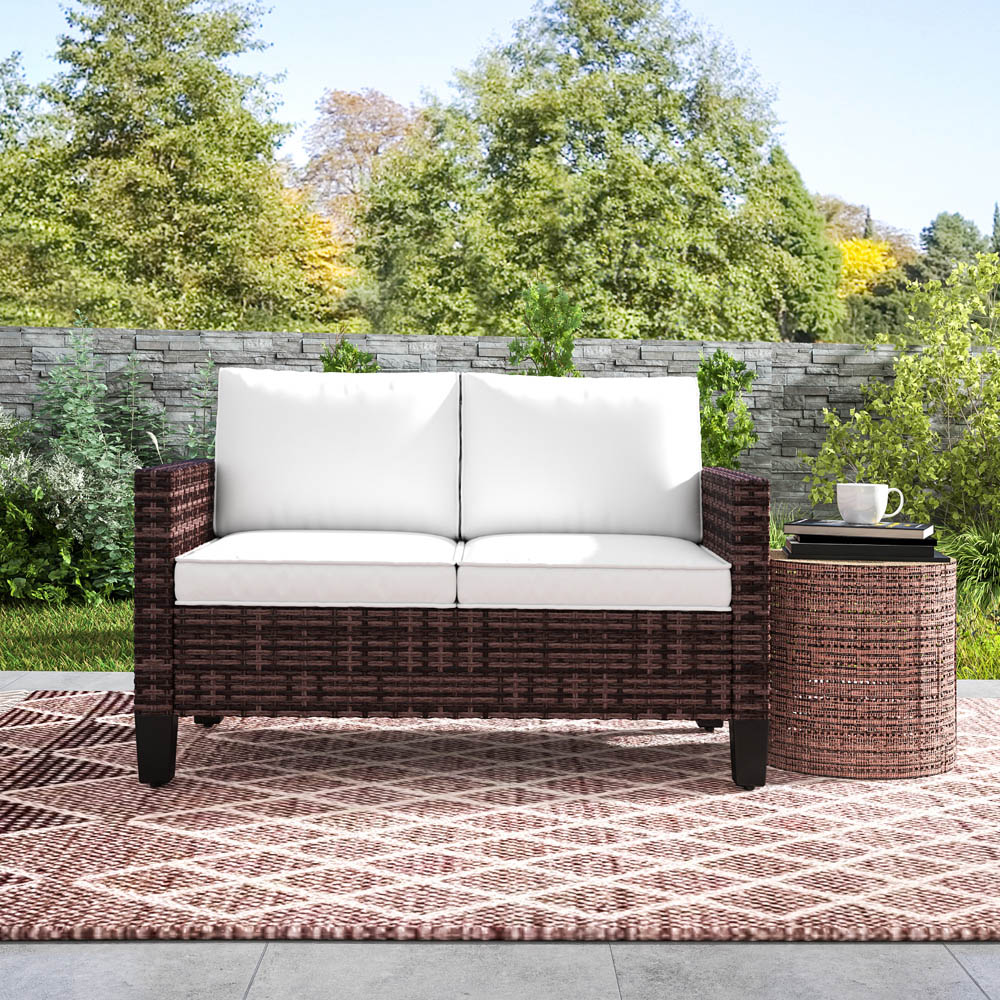 Outsunny 2 Seater Brown Cushion Rattan Garden Sofa Image 3