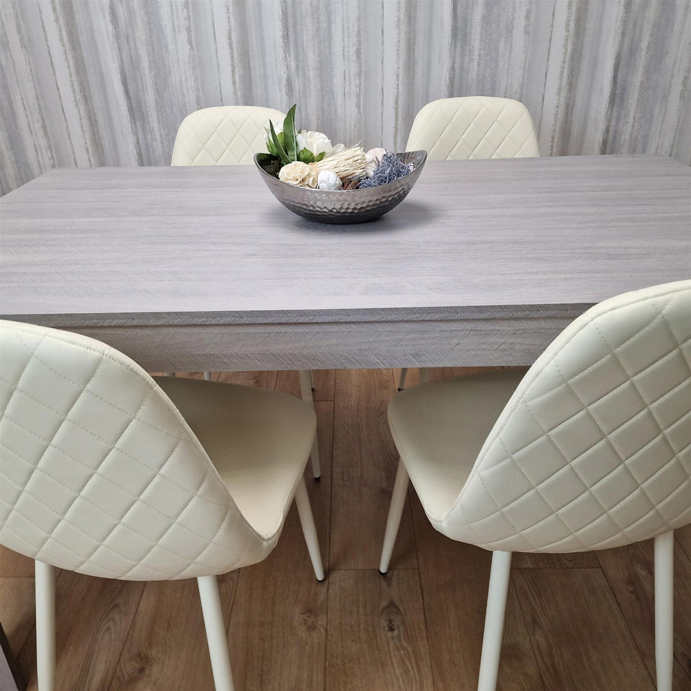 Kosy Koala 4 Seater Faux Leather Gem Pattern Rectangular Dining Set Grey and Cream Image 6
