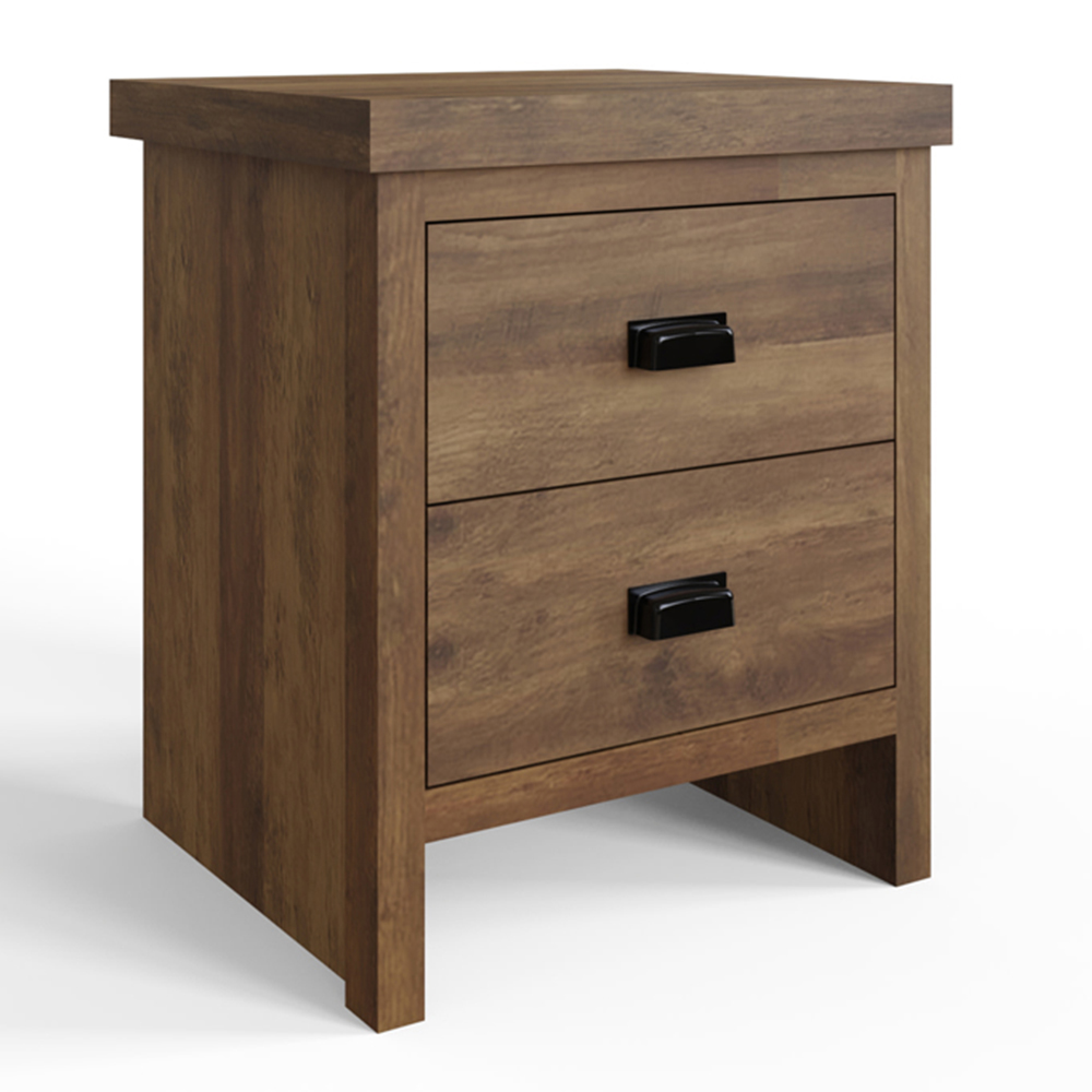 GFW Boston 2 Drawer Knotty Oak Bedside Table Set of 2 Image 3