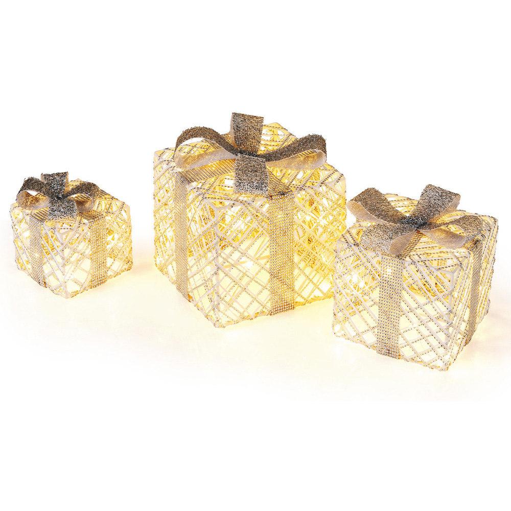 Costway Lighted Gift Boxes with Bows Christmas Decoration 3 Pack Image 4