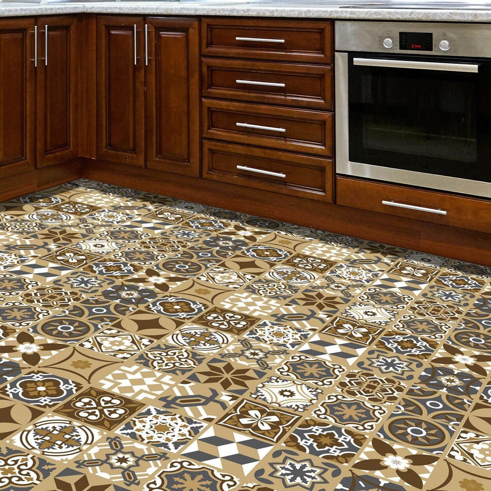 Walplus Dark Bronze Home Floor Tile Sticker Wilko