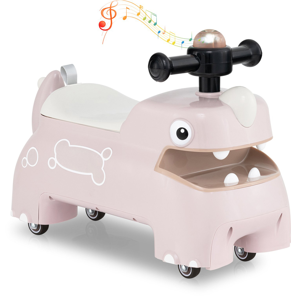 Costway Toddler Pink Dinosaur Foot to Floor Sliding Ride On Push Car with Storage Image 3