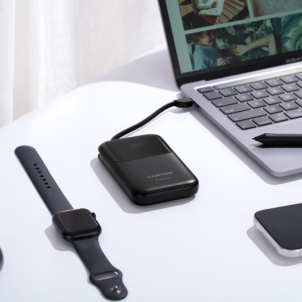 Canyon OnPower 101 Black Power Bank with Built-In Cable 10000mAh Image 3
