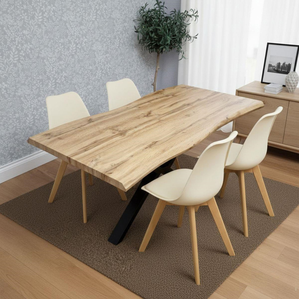 Portland Kosy Koala 4 Seater Modern Dining Set Wood Effect and Cream Image 2