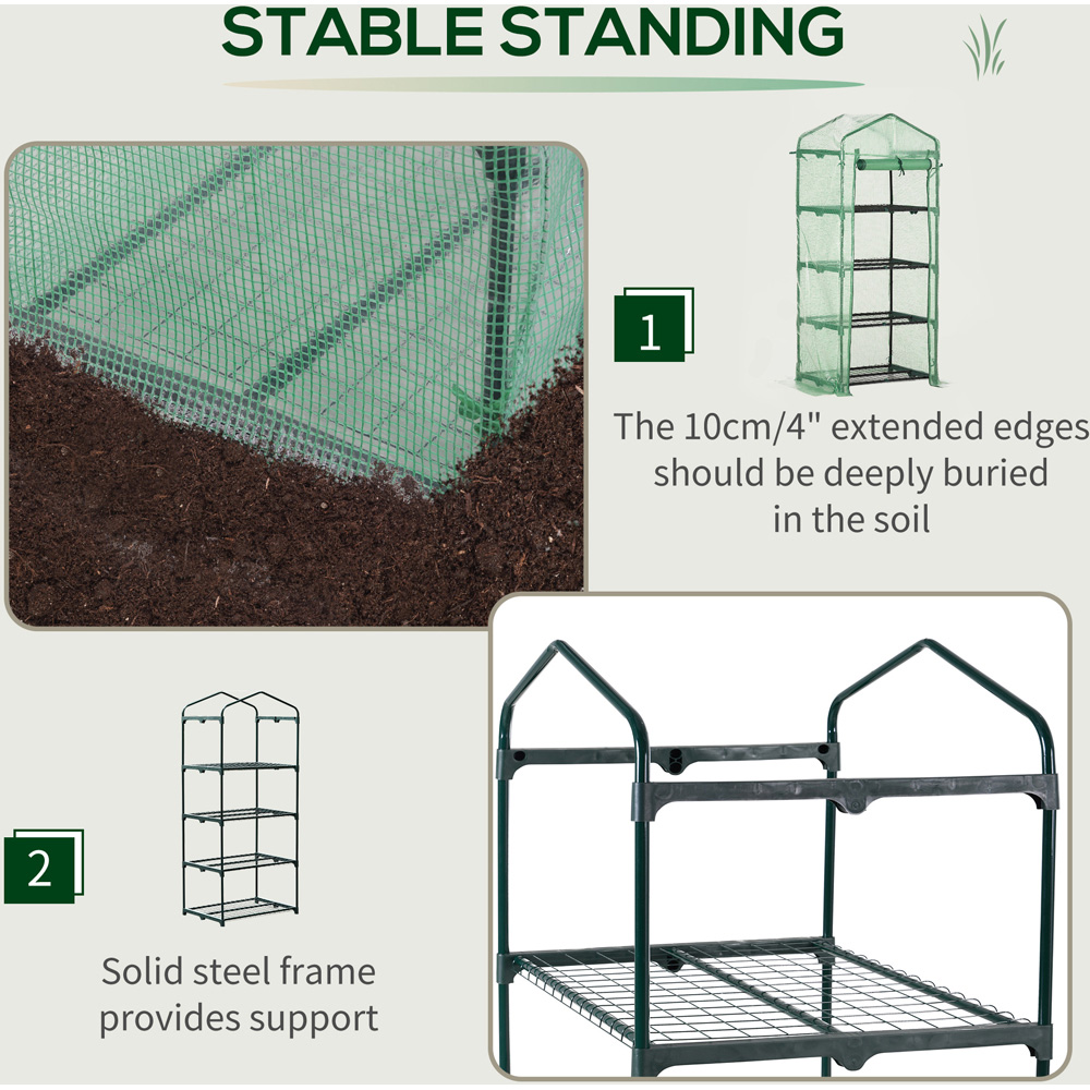 Outsunny Green 2.3 x 1.6ft 4-Tier Mini Greenhouse Image 4