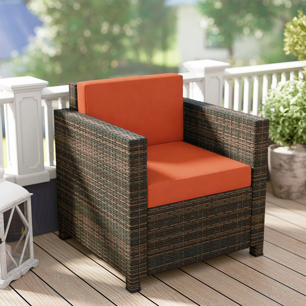 Outsunny Rattan Brown and Orange Cushioned Garden Armchair Image 3