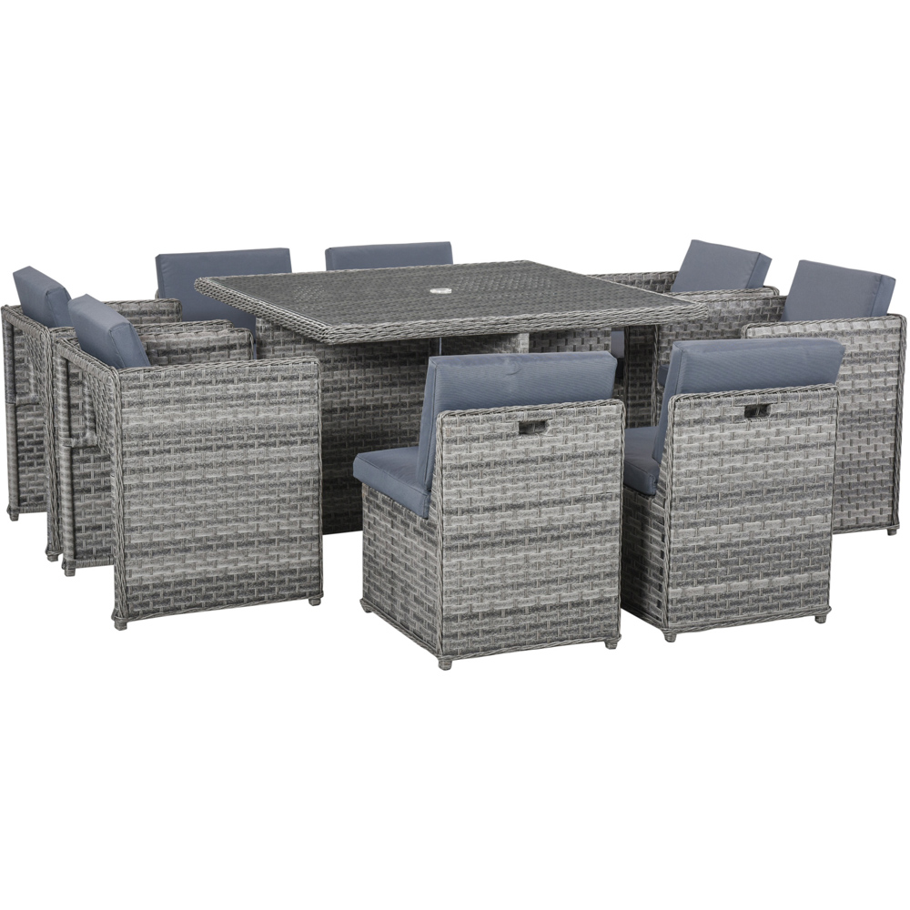Outsunny 8 Seater Rattan Cube Sofa Dining Set with Parasol Hole Mixed Grey Image 2