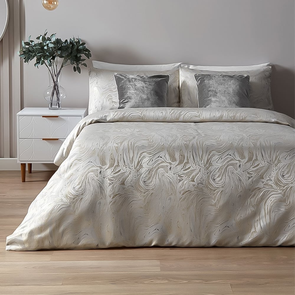 Paoletti King Size Oyster Marble Jacquard Duvet Set Image 1