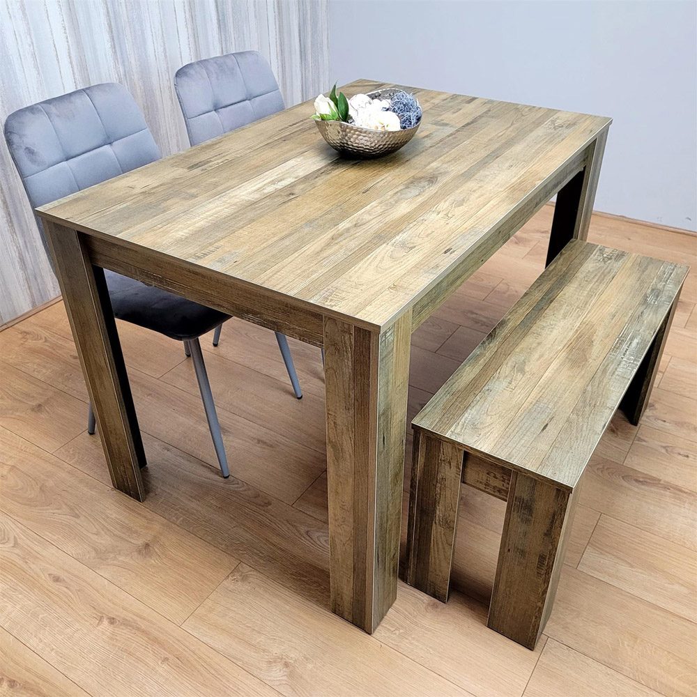 Portland 4 Seater Velvet Rustic Effect Dining Set Grey Image 6