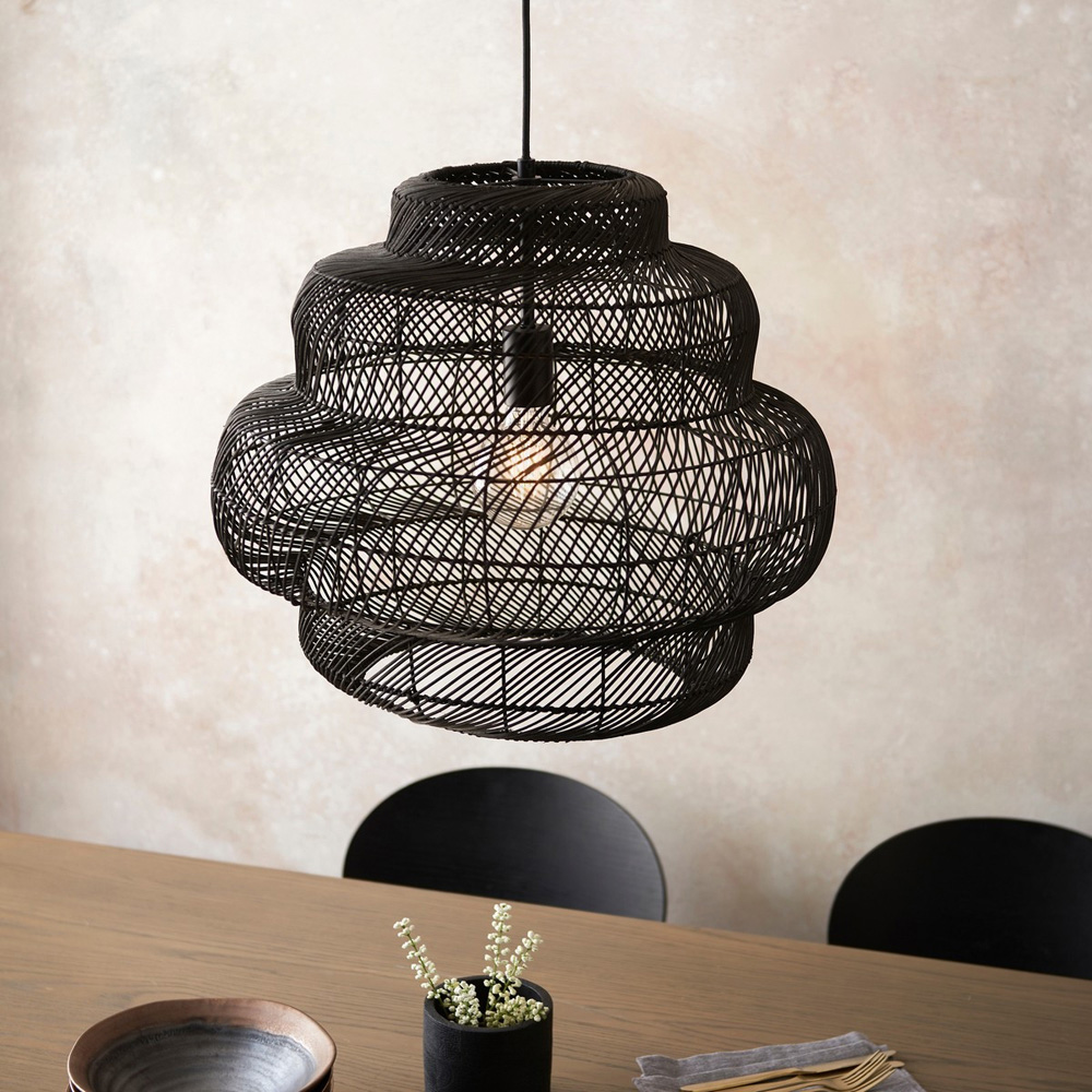 Merano Piacenza Black Rattan and Matt Black Pendant Light Image 6