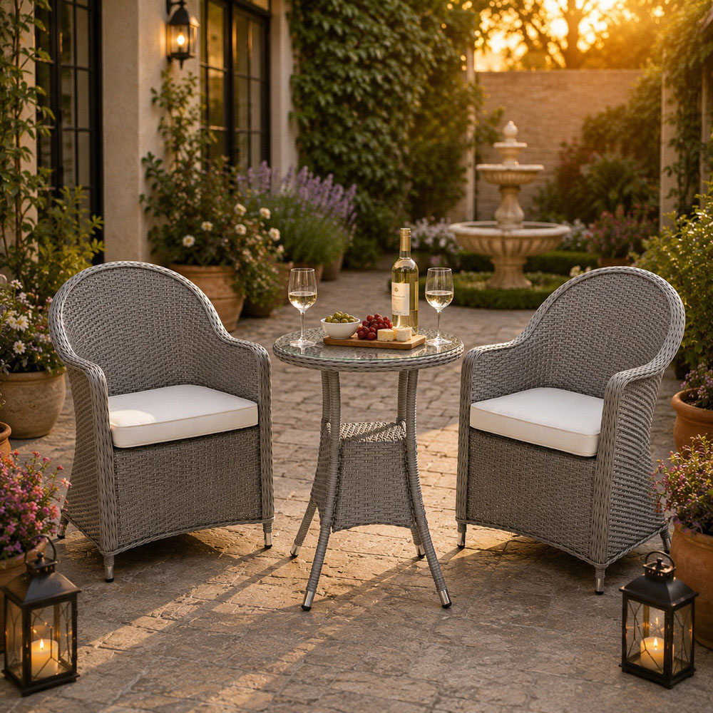 Shatchi Sorrento 2 Seater Light Grey Rattan Aluminium Bistro Set Image 5