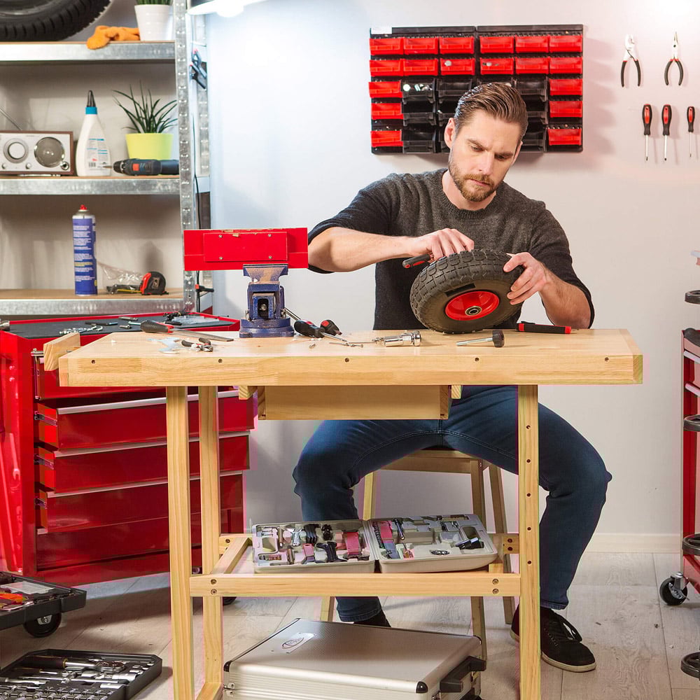 tectake Single Drawer and Shelf Woodworking Bench Image 8