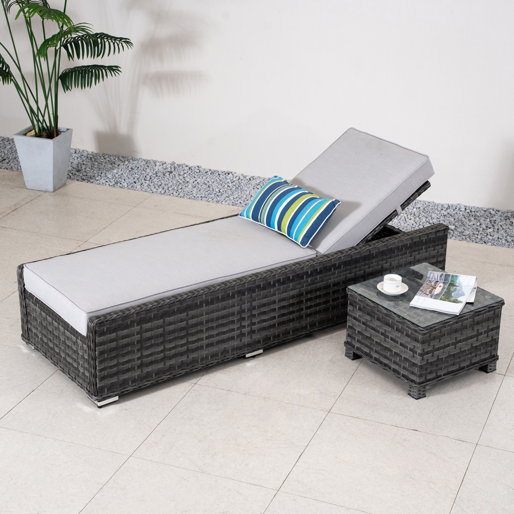 Direct Wicker Grey 5-Position Sun Lounger with Side Table Image 4