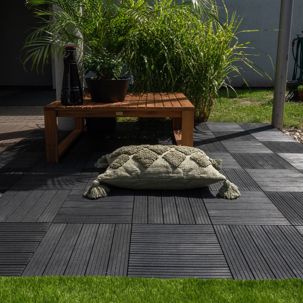 Nicoman Graphite Grey Cosmopolitan Garden Decking Tile 30cm 10 Pack Image 6