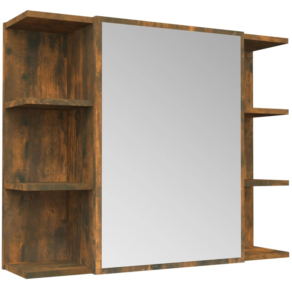 vidaXL Single Door 6 Shelf Smoked Oak Bathroom Mirror Cabinet Image 2