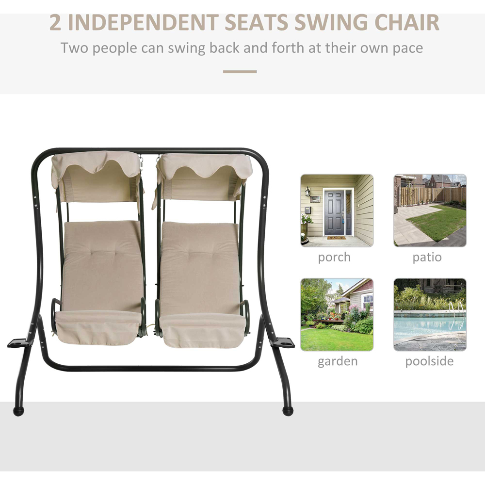 Outsunny 2 Seater Beige Swing Chair with Cushions Image 4