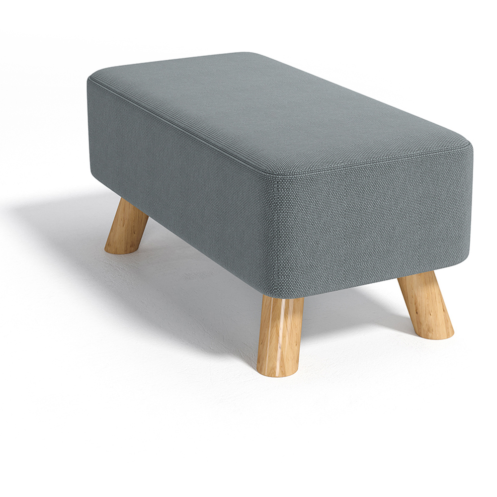 Living and Home Grey Rectangular Tofu Shaped Footrest with Wooden Legs Image 2