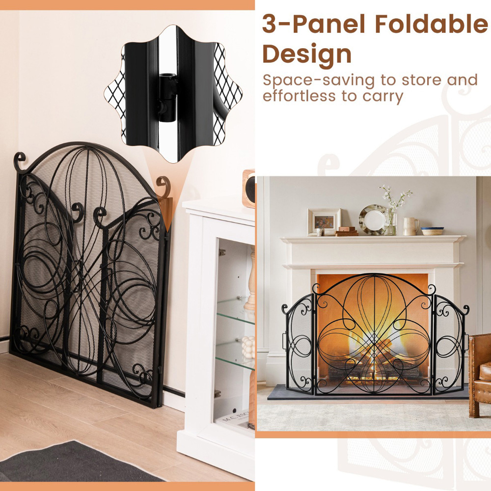 Costway 3 Panel Floral Pattern Folding Fireplace Screen Image 6