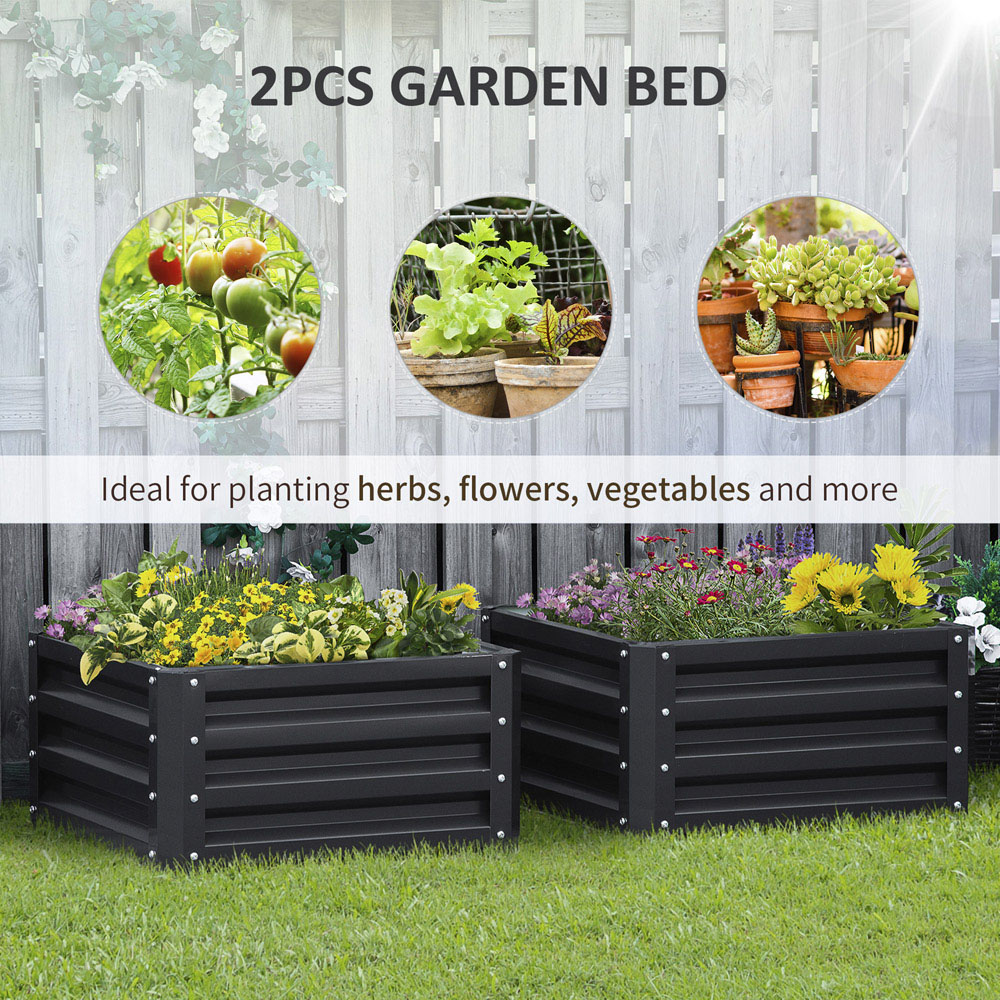 Outsunny Grey Raised Garden Bed Galvanised Planter Box Set of 2 Image 4
