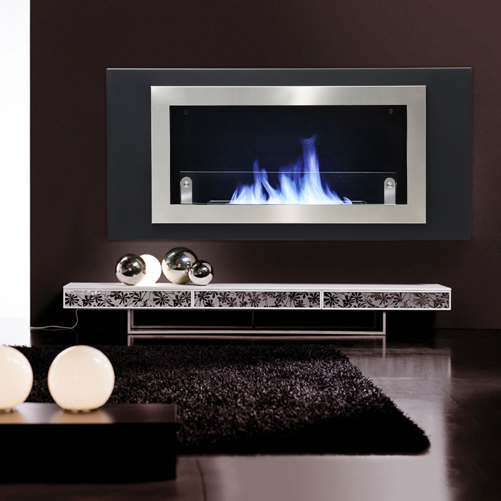Living and Home Stainless Steel Rectangular Wall Mounted Ethanol Fireplace Image 7