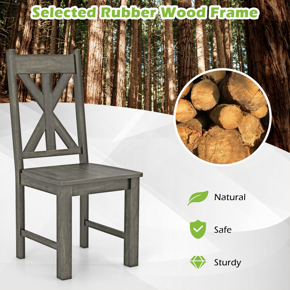 Costway Set of 2 Grey Rubberwood Frame Dining Chairs with Hollowed Backrest Image 7
