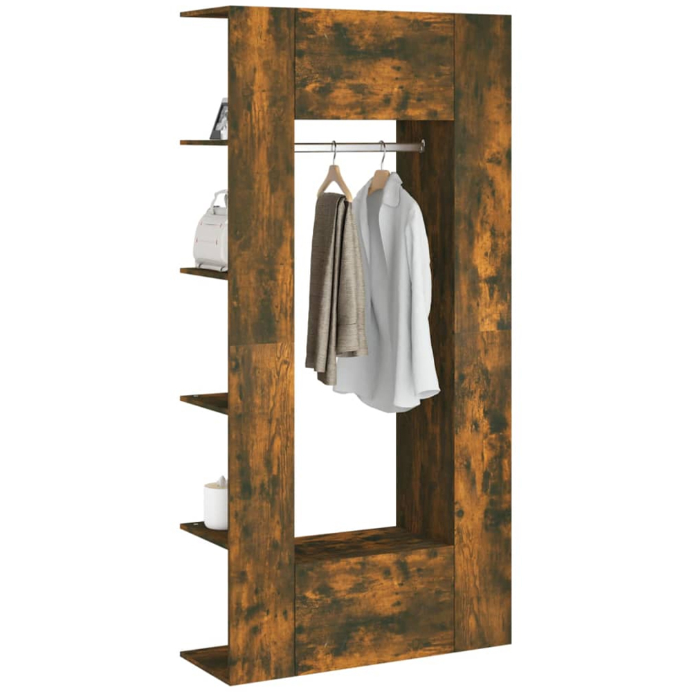 vidaXL 2 Door 6 Shelf Smoked Oak Hallway Cabinet with Rail Image 4