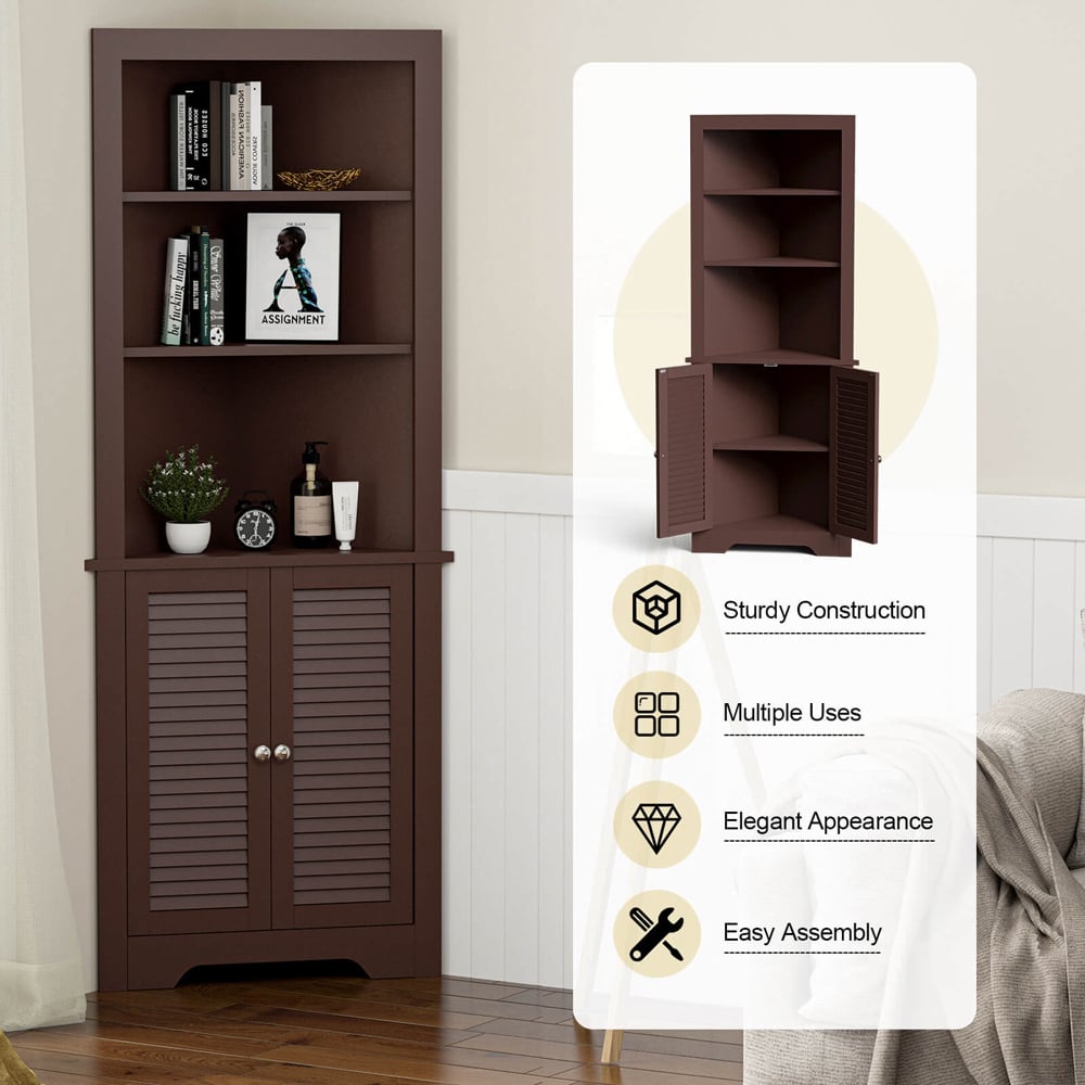 Costway 2 Door 3 Shelf Coffee Bathroom Corner Cabinet Image 7