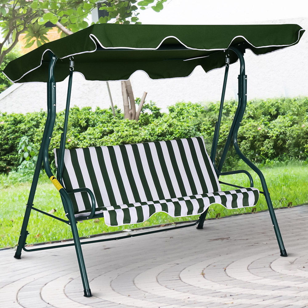 Outsunny 3 Seater Green Steel Swing Chair with Canopy Image 1