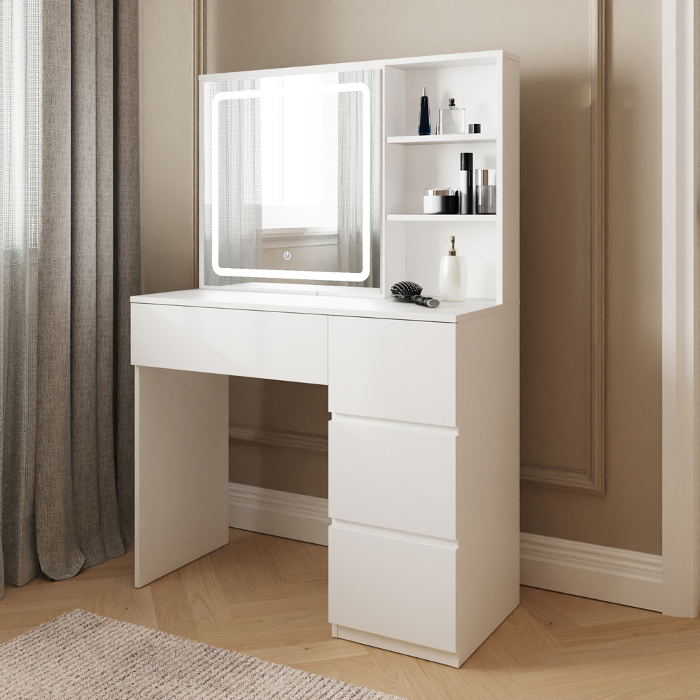 GFW Maeve 4 Drawer 3 Shelf White Dressing Table with Sliding LED Mirror Image 5