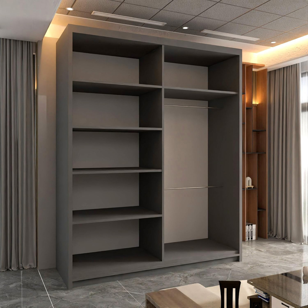 M N Furniture Cheen 2 Door Grey Strip Mirrored Sliding Wardrobe 150cm Image 3