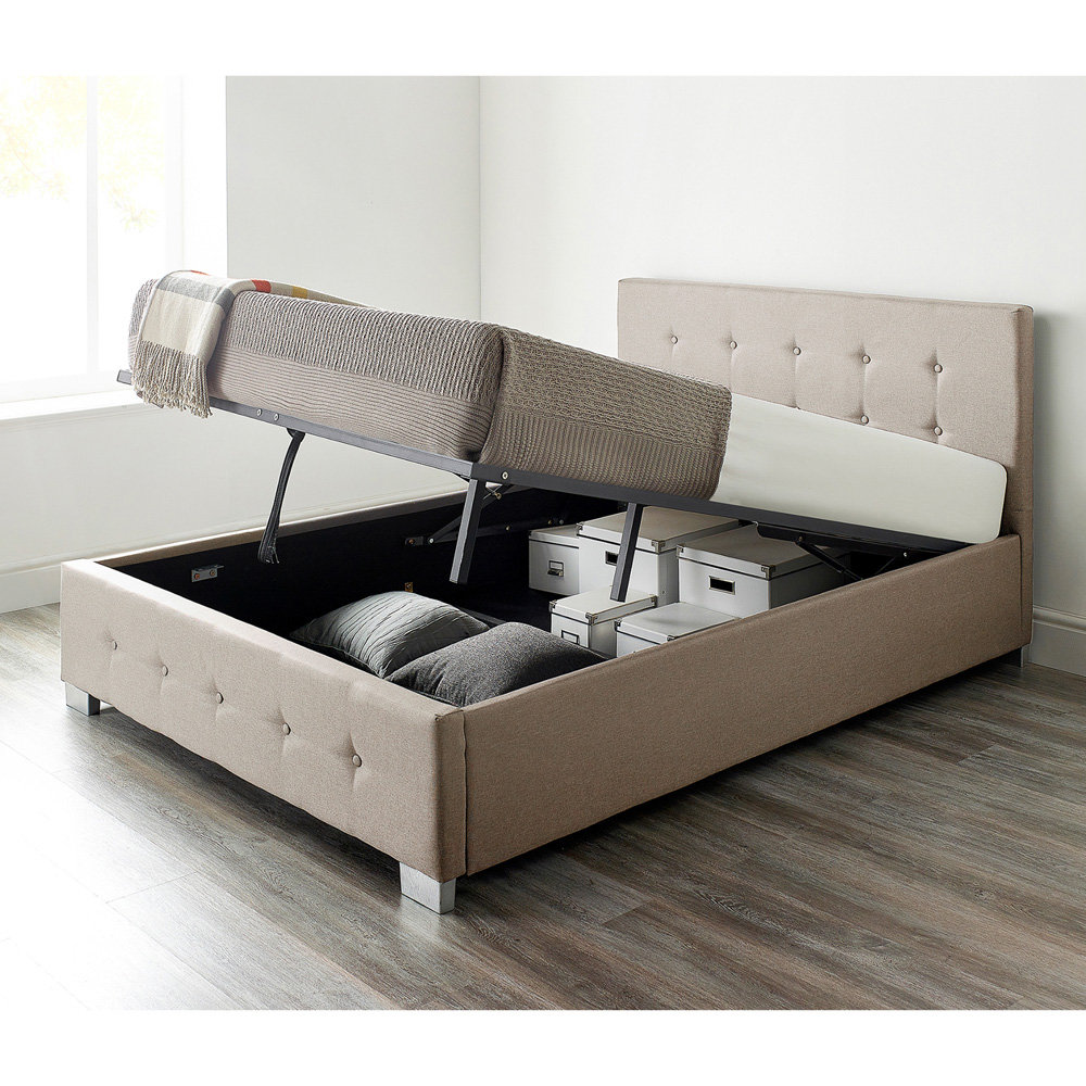 Aspire Single Beige Linen End Lift Ottoman Storage Bed Image 4