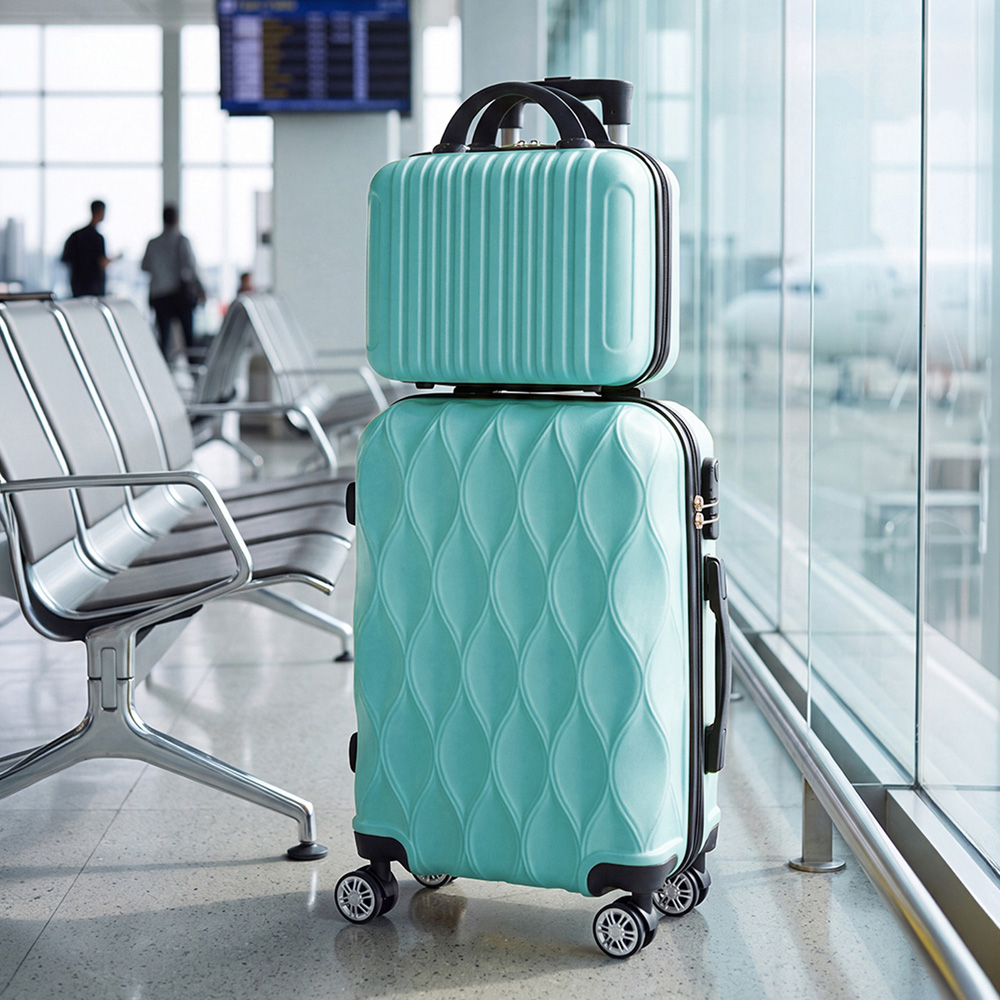 H&O Direct 2 Piece Turquoise ABS Hard Shell Suitcase Set with Spinner Wheels Image 2