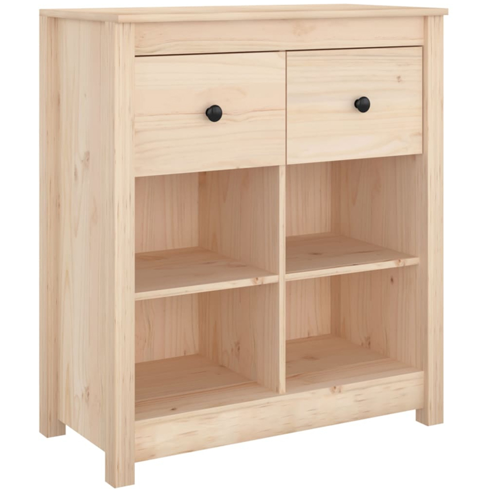 vidaXL 2 Drawer 4 Shelf Natural Pine Wood Sideboard Image 2