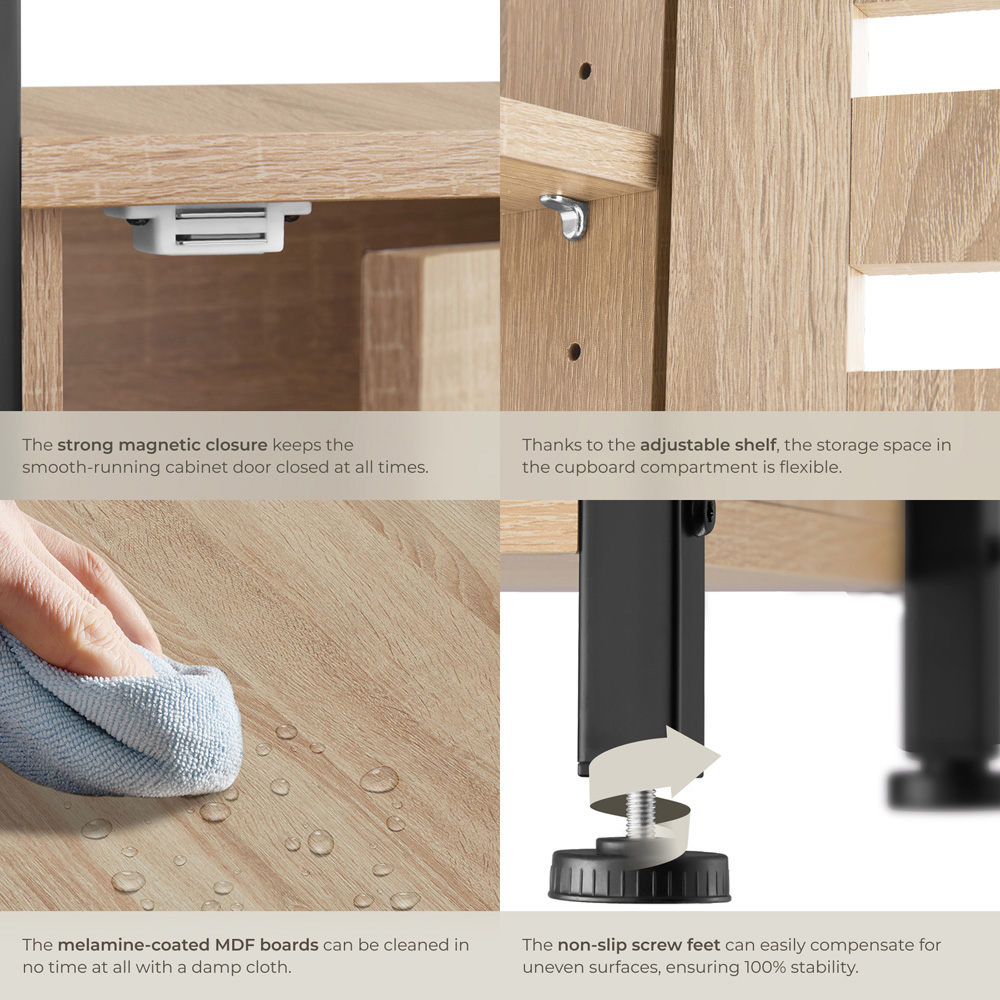Tectake Durham Single Door Single Shelf Sonoma Oak Bedside Table Image 5