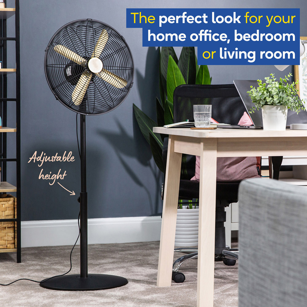 Russell Hobbs Brushed Gold and Black Oscillating Metal Pedestal Fan 16 inch Image 5