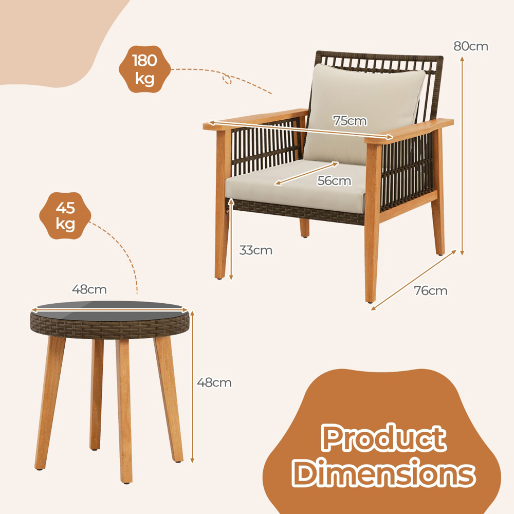 Costway 3 Seater Wicker Woven Patio Bistro Set Beige Image 9