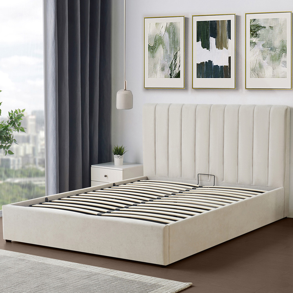 Brooklyn Evelynne King Size Beige Linen Ottoman Bed Image 1