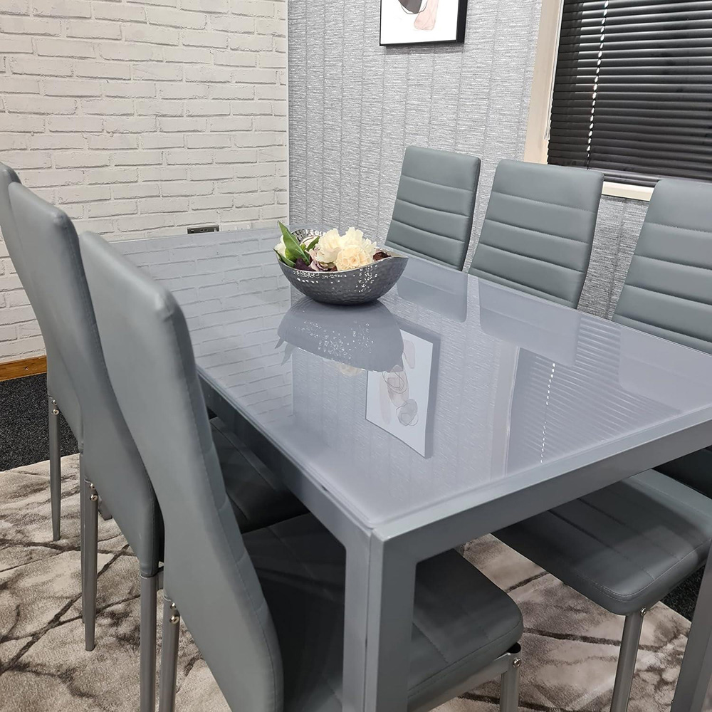 Kosy Koala 6 Seater Glass and Faux Leather Rectangular Dining Set Grey Image 5