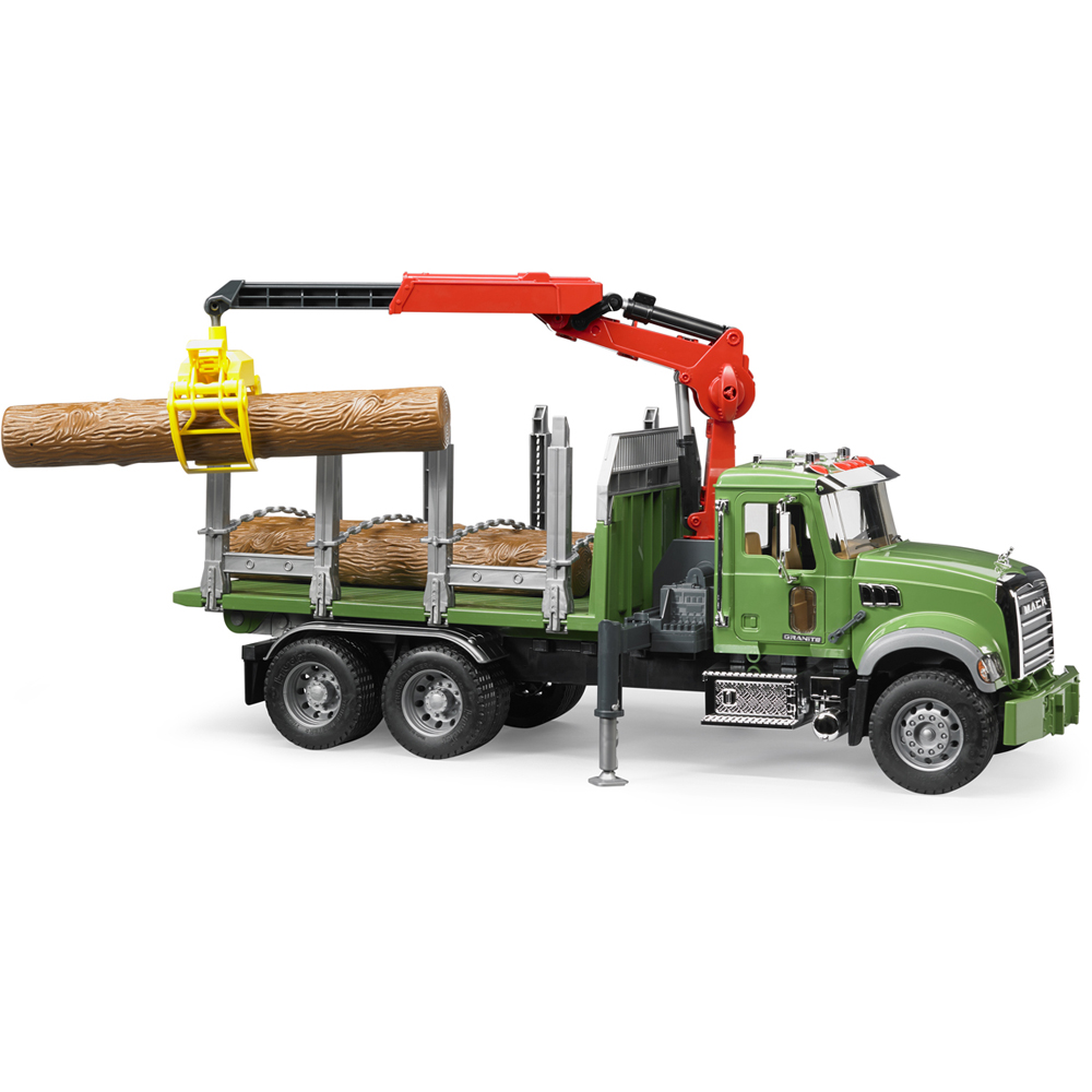 Bruder MACK Granite Timber Truck with Loading Crane Grab and 3 Trunks Image 4