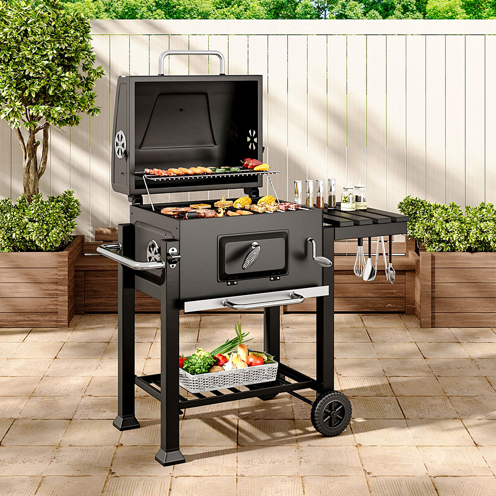 Living and Home Black Charcoal BBQ Grill with Portable Trolley Image 5