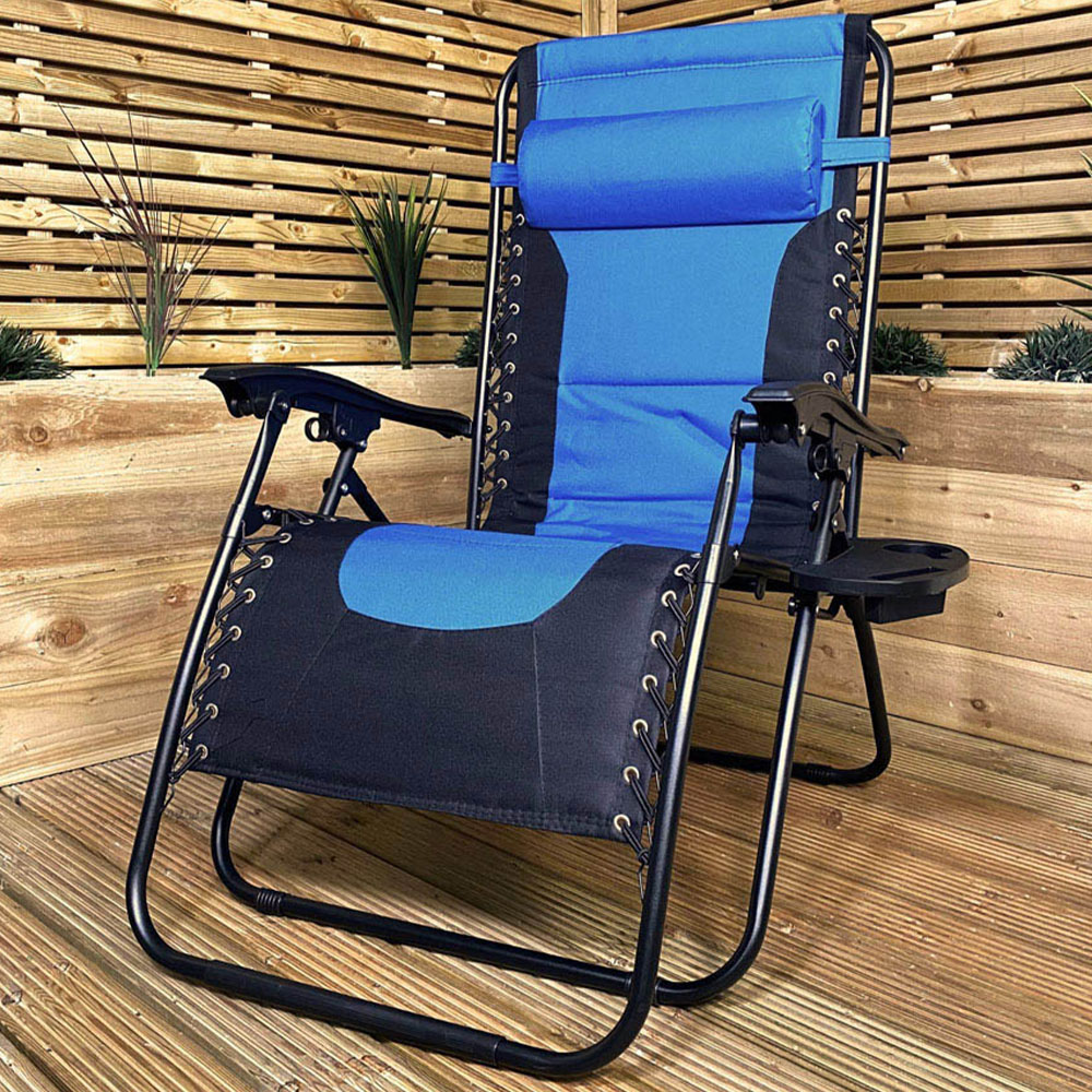 Samuel Alexander Blue and Black Multi Position Garden Sun Lounger Image 1