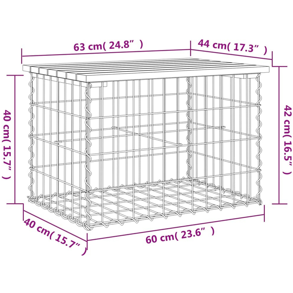 Walplus Impregnated Pine Wood and Galvanised Steel Gabion Design Garden Bench 42 x 63 x 44cm Image 8