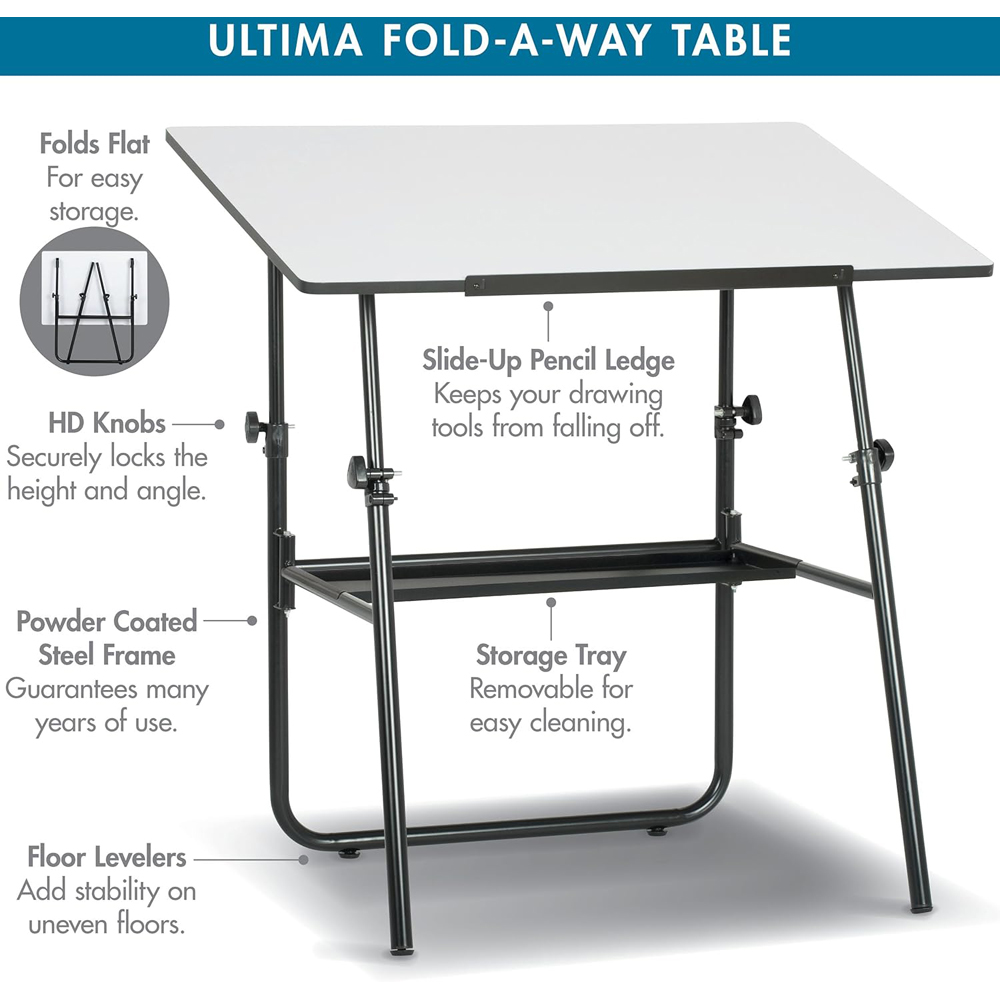 Sewing Online Ultima 19652 White Fold-Away Portable Drafting and Craft Table with Metal Legs Image 7