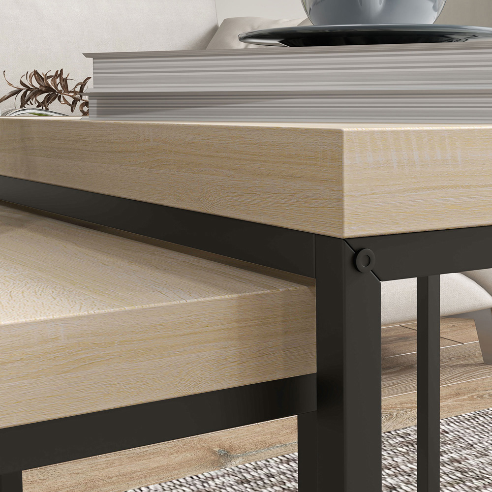 HOMCOM Oak Nesting Coffee Table Set of 2 Image 3