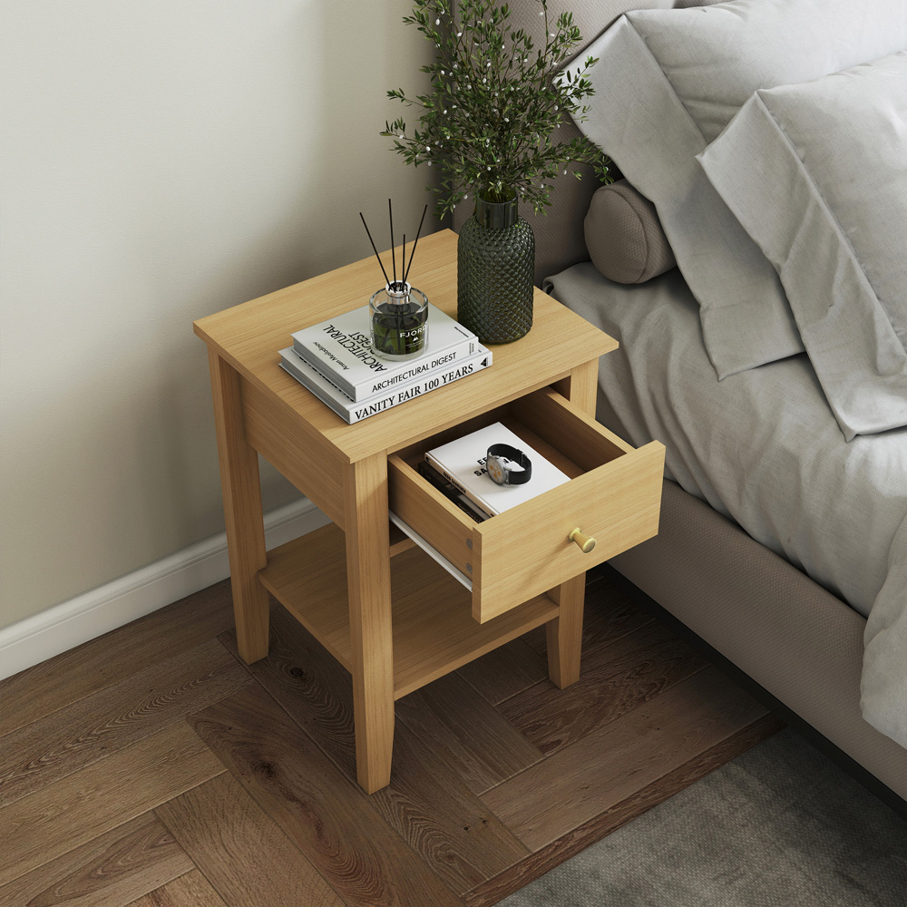 Core Products Henley Single Drawer Single Shelf Oak Effect Bedside Table  Image 7