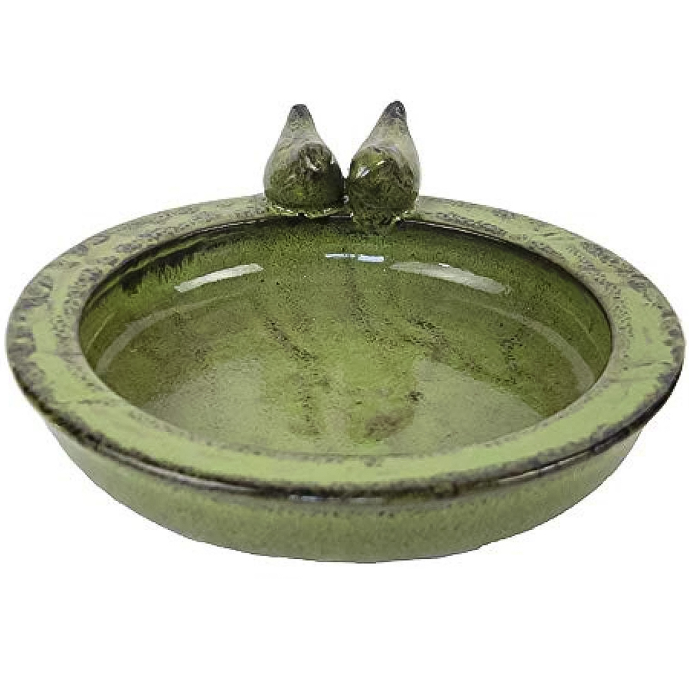 Fallen Fruits Green Round Ceramic Bird Bath Image