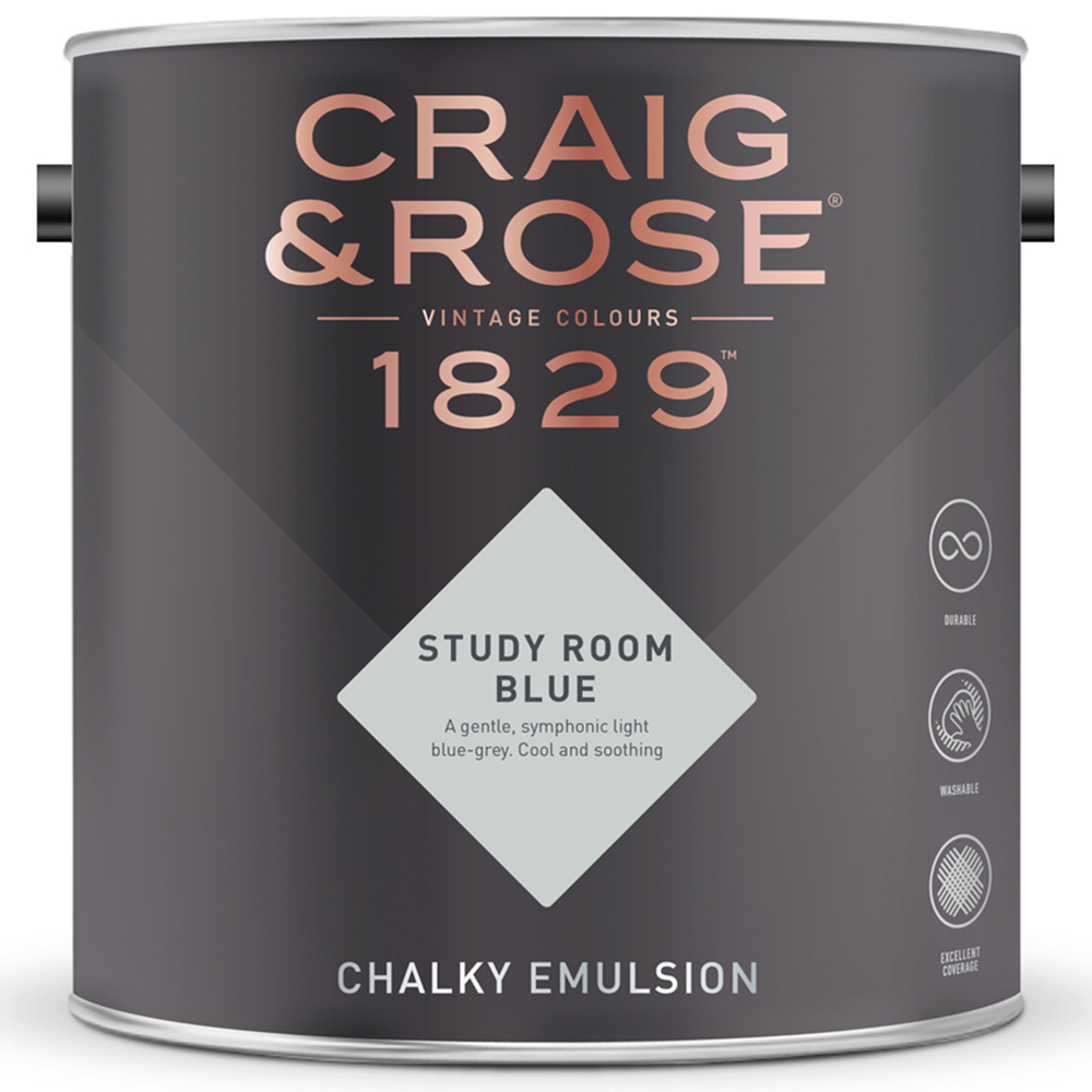 Craig & Rose Walls and Ceilings Study Room Blue Chalky Emulsion Paint 5L Image 2