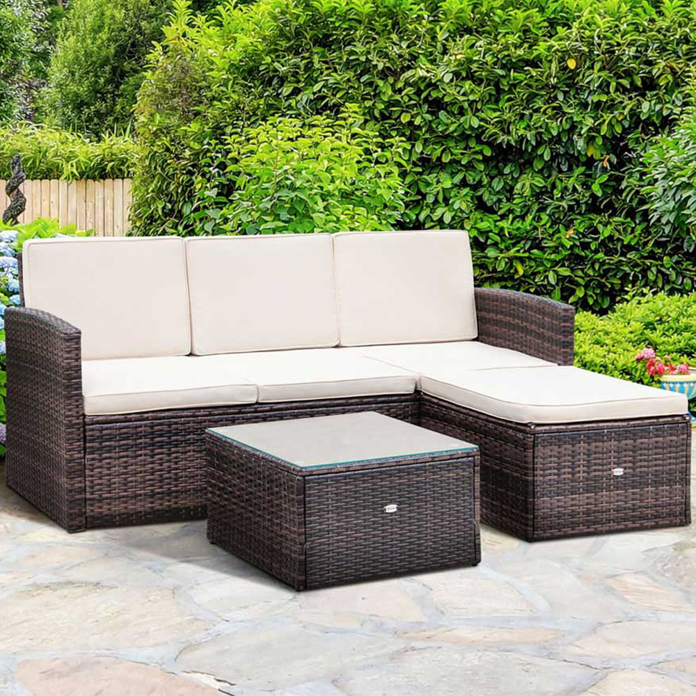 Outsunny Brown 4 Seater Rattan Lounge Set Image 1