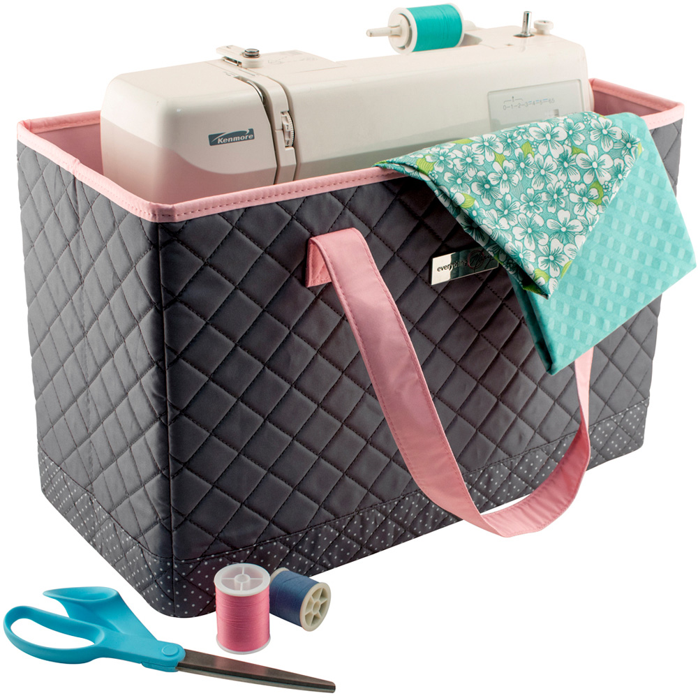 Everything Mary EVM10143-3 Grey and Pink Quilted Sewing Machine Tote 43 x 20 x 28cm Image 3